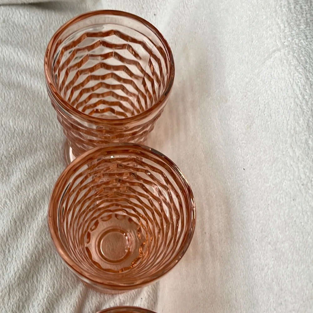 Vtg 4 Indiana Whitehall Peach Pink Ice Tea  Cooler Drinking Glasses Cubist - Picture 14 of 14